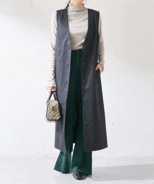 DISCOAT(ディスコート)の「ノーカラーロングジレ(シャツ/ブラウス・レディース・ブラック/モカ・FREE)」の12枚目の写真