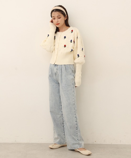 one after another NICE CLAUP（ワンアフターアナザーナイスクラップ）の「刺繍ニットカーディガン（カーディガン/ボレロ・レディース・ホワイト系その他/ブラック系その他/グレー系その他・FREE）」の5枚目の写真