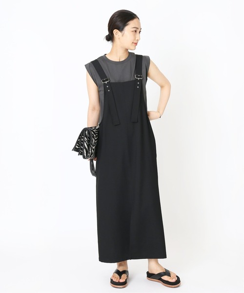 journal standard L'essage（ジャーナルスタンダードレサージュ）の「TWカルゼ ジャンパーワンピース◆2（ジャンパースカート・レディース・ブラック/カーキ・FREE）」の2枚目の写真