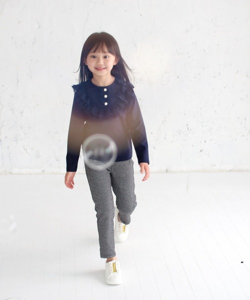 Rora(ローラ)の「格子柄 ストレッチ スキニーパンツ スラックス(スラックス・キッズ・ブラック×ホワイト・140/150/100/110/120/130)」の2枚目の写真