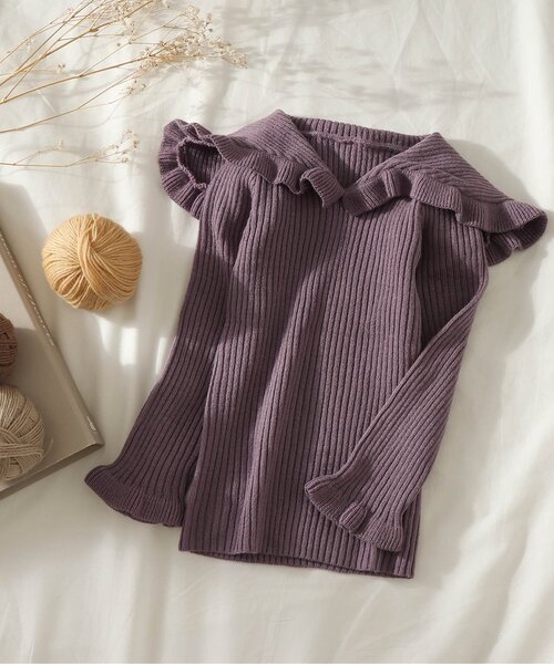 apres les cours（アプレレクール）の「WEB限定 カラバリ衿付きニット（ニット/セーター・キッズ・エンジ/ベージュ/ブラウン/アイボリー/ラベンダー・90/100/110/120/80/130/140）」の4枚目の写真