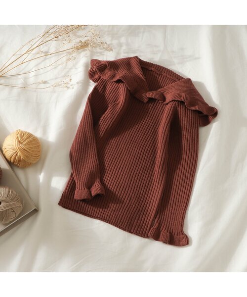 apres les cours（アプレレクール）の「WEB限定 カラバリ衿付きニット（ニット/セーター・キッズ・エンジ/ベージュ/ブラウン/アイボリー/ラベンダー・90/100/110/120/80/130/140）」の14枚目の写真