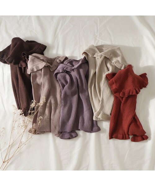 apres les cours（アプレレクール）の「WEB限定 カラバリ衿付きニット（ニット/セーター・キッズ・エンジ/ベージュ/ブラウン/アイボリー/ラベンダー・90/100/110/120/80/130/140）」の11枚目の写真