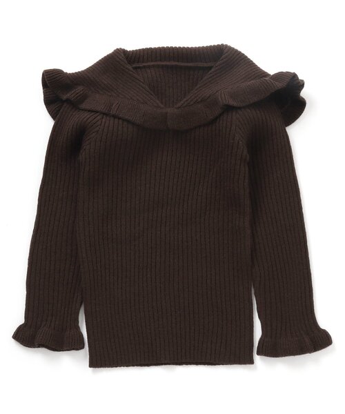 apres les cours（アプレレクール）の「WEB限定 カラバリ衿付きニット（ニット/セーター・キッズ・エンジ/ベージュ/ブラウン/アイボリー/ラベンダー・90/100/110/120/80/130/140）」の21枚目の写真