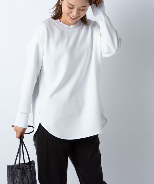 NOLLEY’S(ノーリーズ)の「ダンボール・Tブラウス(Tシャツ/カットソー・レディース・ネイビー/ホワイト・FREE)」の1枚目の写真