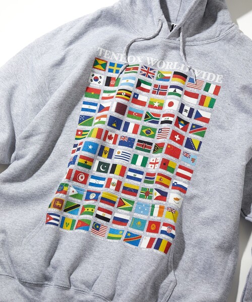 TENBOX（テンボックス）の「TENBOX/10匣/テンボックス 別注 WORLDFLAG HOODIE/ワールドフラッグ フーディ（パーカー・メンズ・ブラック/グレー/ホワイト・LARGE/MEDIUM/X-LARGE）」の9枚目の写真