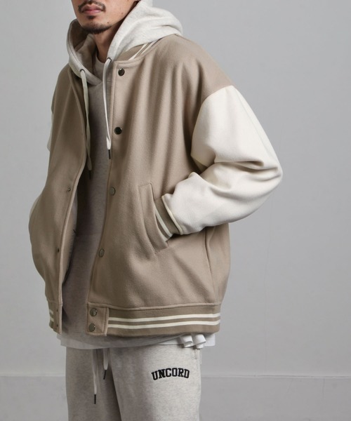 UNCORD(アンコード)の「【UNCORD】オーバーサイズウールライクスタジャン(スタジャン・メンズ・ブラック/グレイッシュベージュ/ブラック系/ベージュ系/カーキ系/ネイビー系・MEDIUM/LARGE)」の5枚目の写真