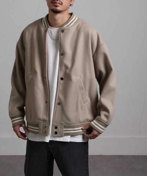 UNCORD(アンコード)の「【UNCORD】オーバーサイズウールライクスタジャン(スタジャン・メンズ・ブラック/グレイッシュベージュ/ブラック系/ベージュ系/カーキ系/ネイビー系・MEDIUM/LARGE)」の4枚目の写真
