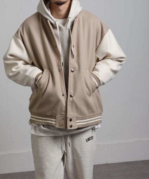 UNCORD(アンコード)の「【UNCORD】オーバーサイズウールライクスタジャン(スタジャン・メンズ・ブラック/グレイッシュベージュ/ブラック系/ベージュ系/カーキ系/ネイビー系・MEDIUM/LARGE)」の21枚目の写真