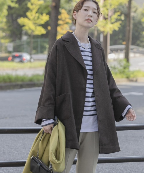 F by ROSSO(エフバイロッソ)の「F by ROSSO ビッグカラーミドルコート(その他アウター・レディース・ダークブラウン/ライトベージュ・FREE)」の3枚目の写真