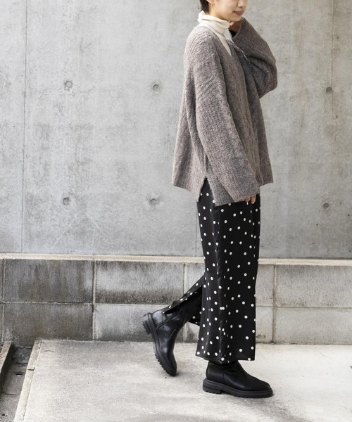 ロンバスプリントURBANスカート＆ニット　上下38size メタリック糸プリントロングスカート - グリーン/エクリュ