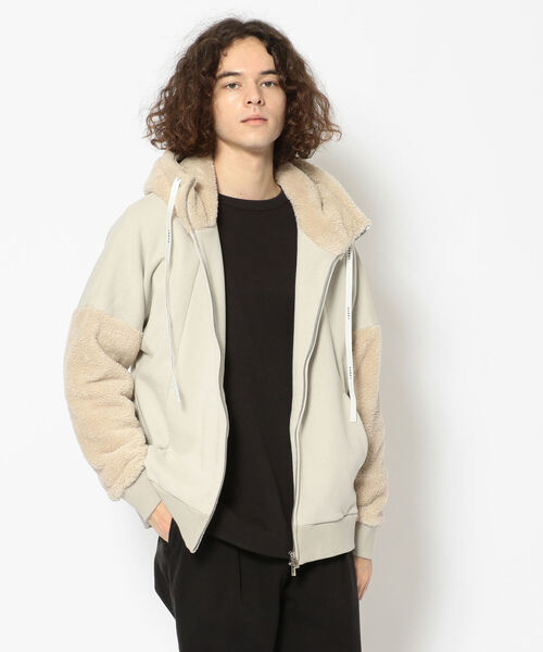 OURET（オーレット）の「OURET/オーレット/ヴィンテージ裏毛×フリースファー　スラッシュポケットリブＺＩＰフーディ（パーカー・メンズ・ブラック/グレー・1/2/3）」の2枚目の写真