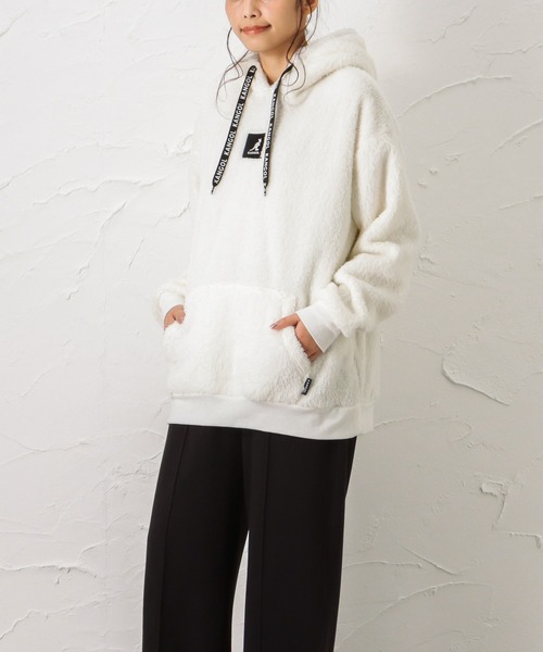 KANGOL(カンゴール)の「KANGOL カンゴール ファーフリースプルオーバーパーカー(パーカー・レディース・ホワイト/ブラック/ベージュ/グレー・M/L)」の7枚目の写真