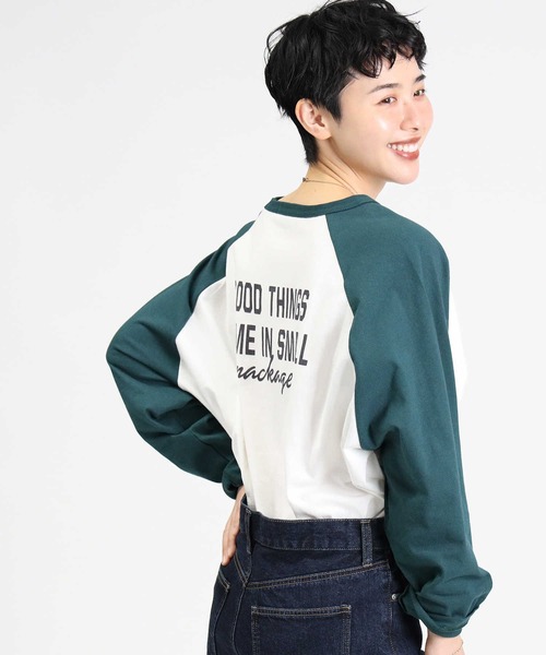 Right-on(ライトオン)の「【HONEYSUCKLE ROSE】ラグランプリントロンT(Tシャツ/カットソー・レディース・グレー×ホワイト/グリーン/ベージュ/ダークグレー・M/L)」の4枚目の写真