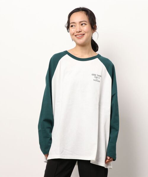 Right-on(ライトオン)の「【HONEYSUCKLE ROSE】ラグランプリントロンT(Tシャツ/カットソー・レディース・グレー×ホワイト/グリーン/ベージュ/ダークグレー・M/L)」の12枚目の写真