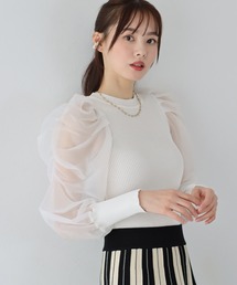 《チュール素材で再登場》シアースリーブニット