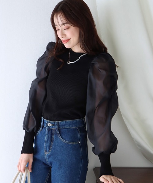 BLUEEAST（ブルーイースト）の「シアースリーブニット（ニット/セーター・レディース・ホワイト/ブラック/グレー/ピンクベージュ/ブラック系・MEDIUM）」の11枚目の写真