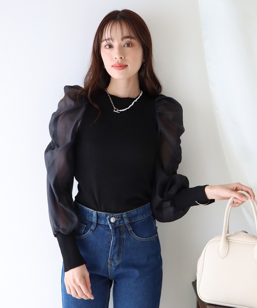 BLUEEAST（ブルーイースト）の「シアースリーブニット（ニット/セーター・レディース・ホワイト/ブラック/グレー/ピンクベージュ/ブラック系・MEDIUM）」の20枚目の写真