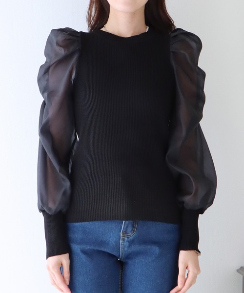 BLUEEAST（ブルーイースト）の「シアースリーブニット（ニット/セーター・レディース・ホワイト/ブラック/グレー/ピンクベージュ/ブラック系・MEDIUM）」の17枚目の写真