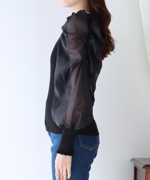 BLUEEAST（ブルーイースト）の「シアースリーブニット（ニット/セーター・レディース・ホワイト/ブラック/グレー/ピンクベージュ/ブラック系・MEDIUM）」の16枚目の写真