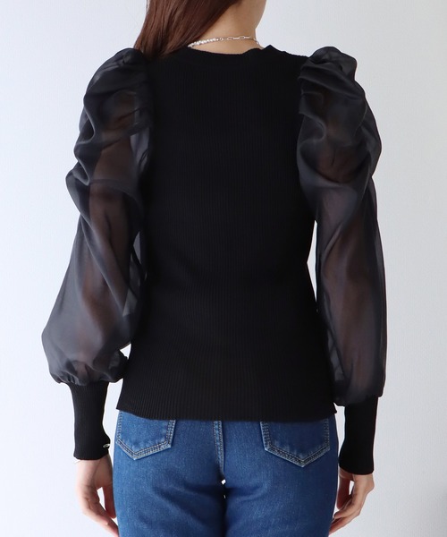 BLUEEAST（ブルーイースト）の「シアースリーブニット（ニット/セーター・レディース・ホワイト/ブラック/グレー/ピンクベージュ/ブラック系・MEDIUM）」の15枚目の写真