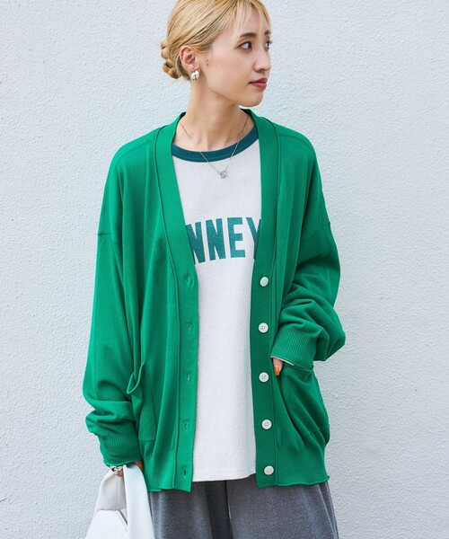 FREAK'S STORE（フリークスストア）の「【限定展開】シアーVネックニットカーディガン（カーディガン/ボレロ・レディース・ライトグレー/ブラック/パープル/ブラウン/オレンジ/グリーン・ﾌﾘ-）」の4枚目の写真