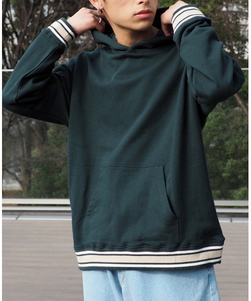 BEAMS HEART(ビームスハート)の「BEAMS HEART / リブ ボーダー パーカ(スウェット・メンズ・ダークグリーン/グレー・SMALL/LARGE/MEDIUM)」の2枚目の写真