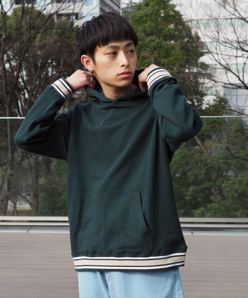 BEAMS HEART(ビームスハート)の「BEAMS HEART / リブ ボーダー パーカ(スウェット・メンズ・ダークグリーン/グレー・SMALL/LARGE/MEDIUM)」の14枚目の写真