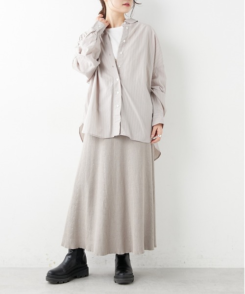 PUAL CE CIN(ピュアルセシン)の「綿テンセルストライプブラウス(シャツ/ブラウス・レディース・ブルー/アイボリー/グレイッシュベージュ・FREE)」の7枚目の写真