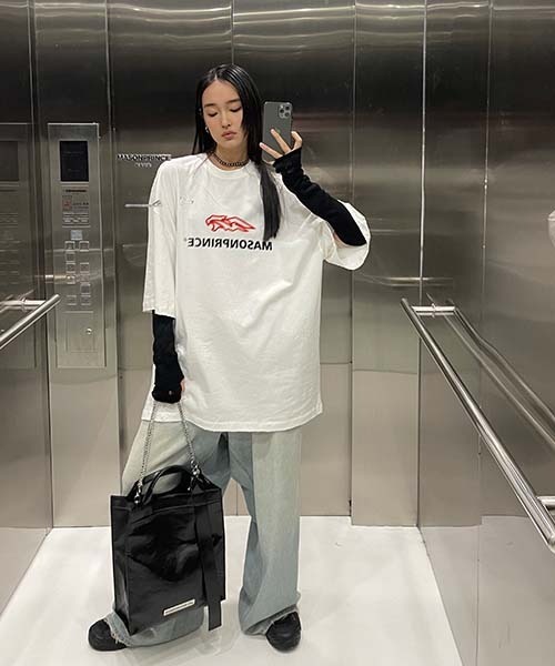 MASONPRINCE(メイソンプリンス)の「オーバーサイズヴィンテージ加工ブランドロゴダメージTシャツ TEE DT3110 【MASONPRINCE】(Tシャツ/カットソー・メンズ・グリーン/グレー/ホワイト/ブラック・S/M/L)」の6枚目の写真