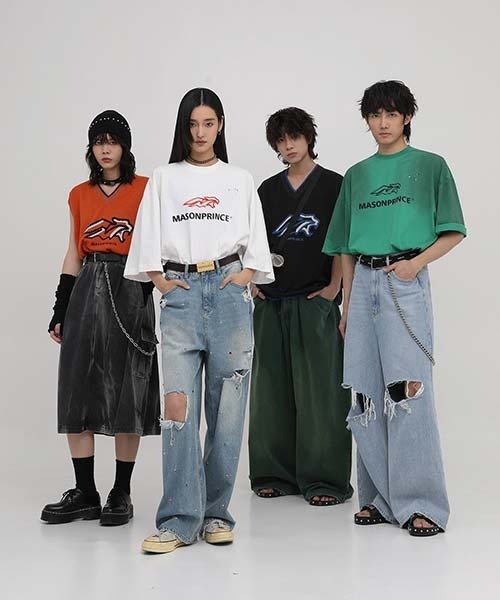オーバーサイズヴィンテージ加工ブランドロゴダメージTシャツ