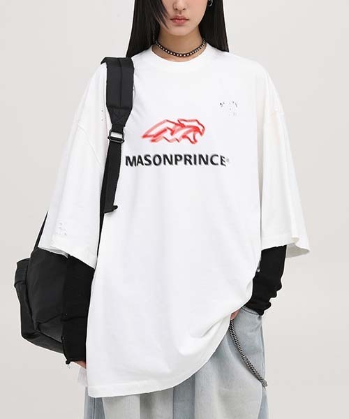MASONPRINCE ロゴプリント Ｔシャツ ヴィンテージ ダメージ 男女 MASONPRINCE プリント Tシャツ ヴィンテージ ダメージ 男女兼用