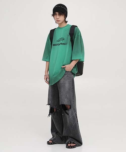 オーバーサイズヴィンテージ加工ブランドロゴダメージTシャツ