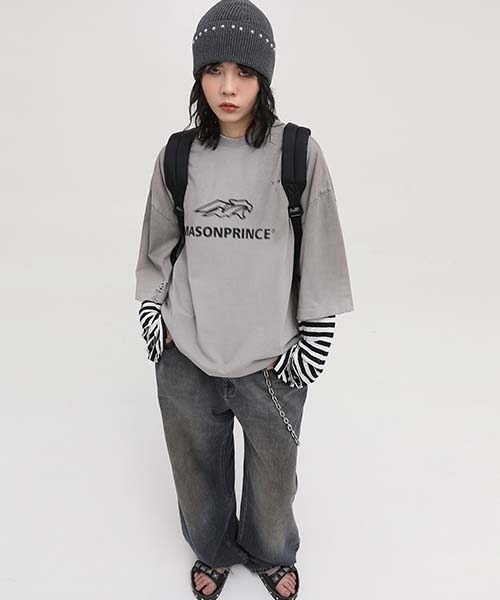 オーバーサイズヴィンテージ加工ブランドロゴダメージTシャツ