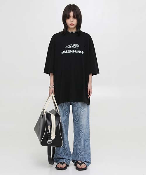 MASONPRINCE ロゴ プリント Ｔシャツ ヴィンテージ ダメージ MASONPRINCE tシャツ オーバーサイズ ダメージ加工 掠れロゴ