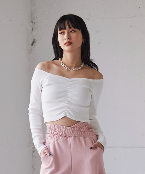 FIG&VIPER（フィグアンドバイパー）の「リブオフショルTOP（Tシャツ/カットソー・レディース・ホワイト/ブラック/ベージュ・FREE）」の7枚目の写真