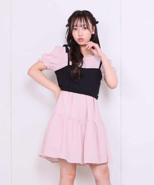 PINKHUNT（ピンクハント）の「PINKHUNT ニットビスチェつき ティアードワンピース 6860K（ワンピース・キッズ・ベビーピンク/ベージュ・160cm/140cm/130cm/150cm/120cm）」の3枚目の写真