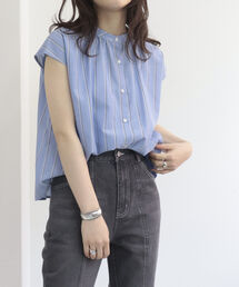 【WEB限定】2wayスタンドカラー ストライプブラウス