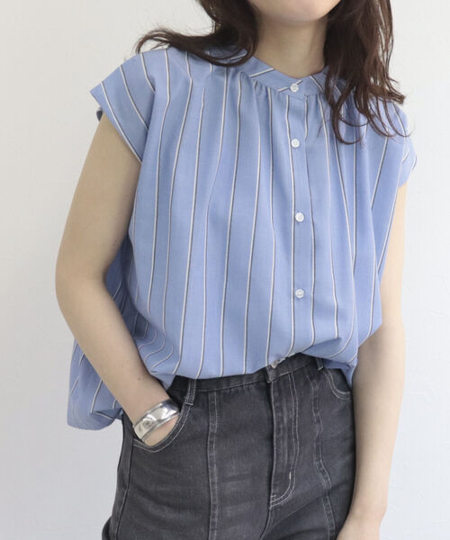 fredy emue（フレディエミュ）の「【WEB限定】2wayスタンドカラー ストライプブラウス（シャツ/ブラウス・レディース・ホワイト系その他/ブルー系その他・38）」の15枚目の写真