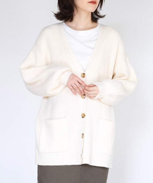 RANAN（ラナン）の「［アンチピリング］Vネックリブニットカーディガン（カーディガン/ボレロ・レディース・ライトグレー/ブラック/アイボリー/オレンジ系その他・LL/M/L）」の2枚目の写真