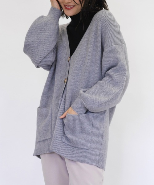 RANAN（ラナン）の「［アンチピリング］Vネックリブニットカーディガン（カーディガン/ボレロ・レディース・ライトグレー/ブラック/アイボリー/オレンジ系その他・LL/M/L）」の3枚目の写真