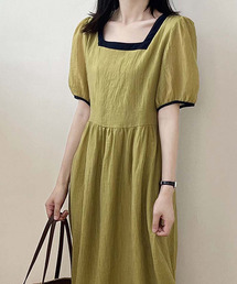 Ulysses（ユリシス）の「スクエアネックパイピングパフスリーブバックリボンフレアワンピース（ワンピース）」