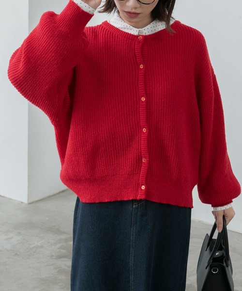 BONLECILL(ボンルシール)の「ボリュームスリーブ畦編みニットカーディガン(カーディガン/ボレロ・レディース・ブラック/レッド/ピンク/ブルー/グリーン/アイボリー/ブラウン/ブラック系1・FREE)」の19枚目の写真