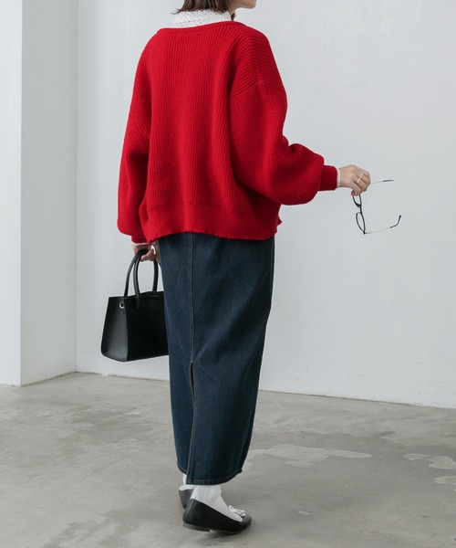 BONLECILL(ボンルシール)の「ボリュームスリーブ畦編みニットカーディガン(カーディガン/ボレロ・レディース・ブラック/レッド/ピンク/ブルー/グリーン/アイボリー/ブラウン/ブラック系1・FREE)」の20枚目の写真