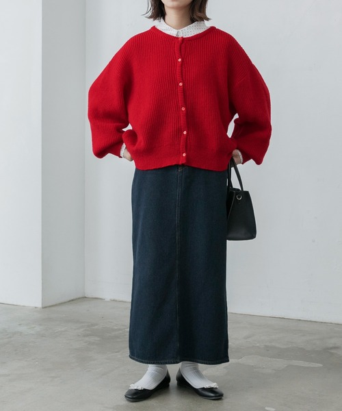 ボリュームスリーブ畦編みニットカーディガン（カーディガン/ボレロ
