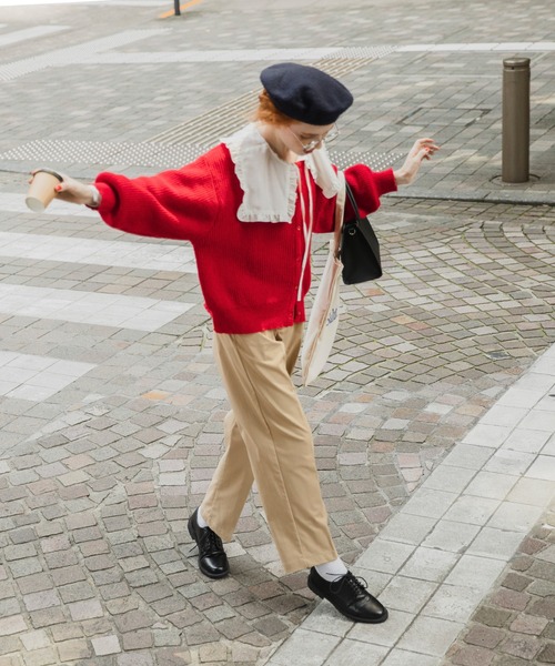 BONLECILL(ボンルシール)の「ボリュームスリーブ畦編みニットカーディガン(カーディガン/ボレロ・レディース・ブラック/レッド/ピンク/ブルー/グリーン/アイボリー/ブラウン/ブラック系1・FREE)」の13枚目の写真