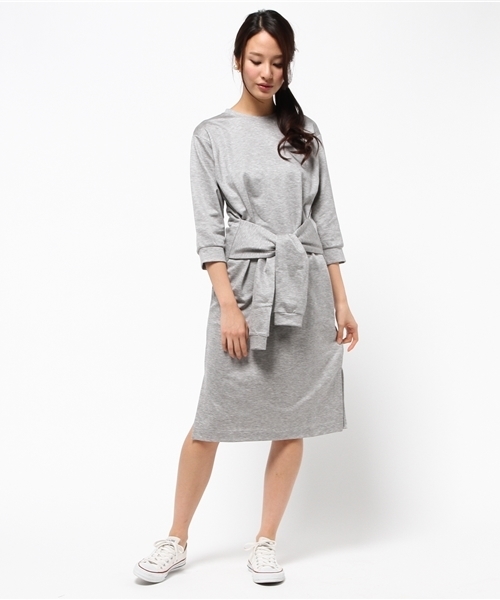 ROSE BUD（ローズバッド）の「LCTO-15116 WAIST TIE LONGDRESS（ワンピース・レディース・ミックスグレー/ネイビー・ONE SIZE）」の2枚目の写真