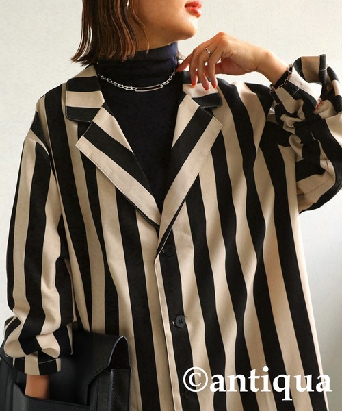 antiqua（アンティカ）の「ストライプジャケット（テーラードジャケット・レディース・ブラック・FREE）」の5枚目の写真