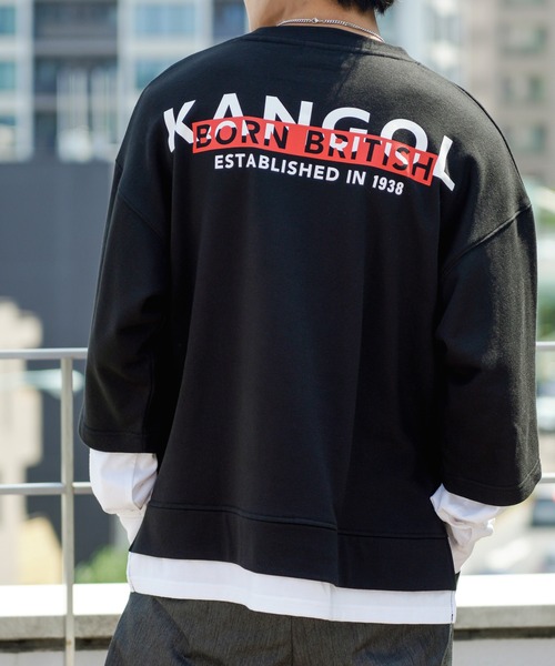 KANGOL(カンゴール)の「KANGOL カンゴール バックロゴプリントフェイクレイヤードトレーナー(スウェット・メンズ・パープル/ベージュ/グリーン/ブラック・M/L/XL)」の1枚目の写真