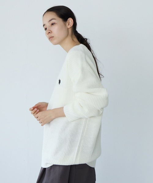U.S. POLO ASSN.(ユーエスポロアッスン)の「U.S. POLO ASSN. / ユーエスポロアッスン 別注 コラボ ビッグシルエット 畔編み クルーネック ニット セーター(ニット/セーター・メンズ・ブラック/グレー系その他/ネイビー/グリーン/ホワイト・MEDIUM/LARGE)」の7枚目の写真